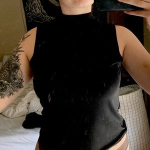 black mock neck shirt